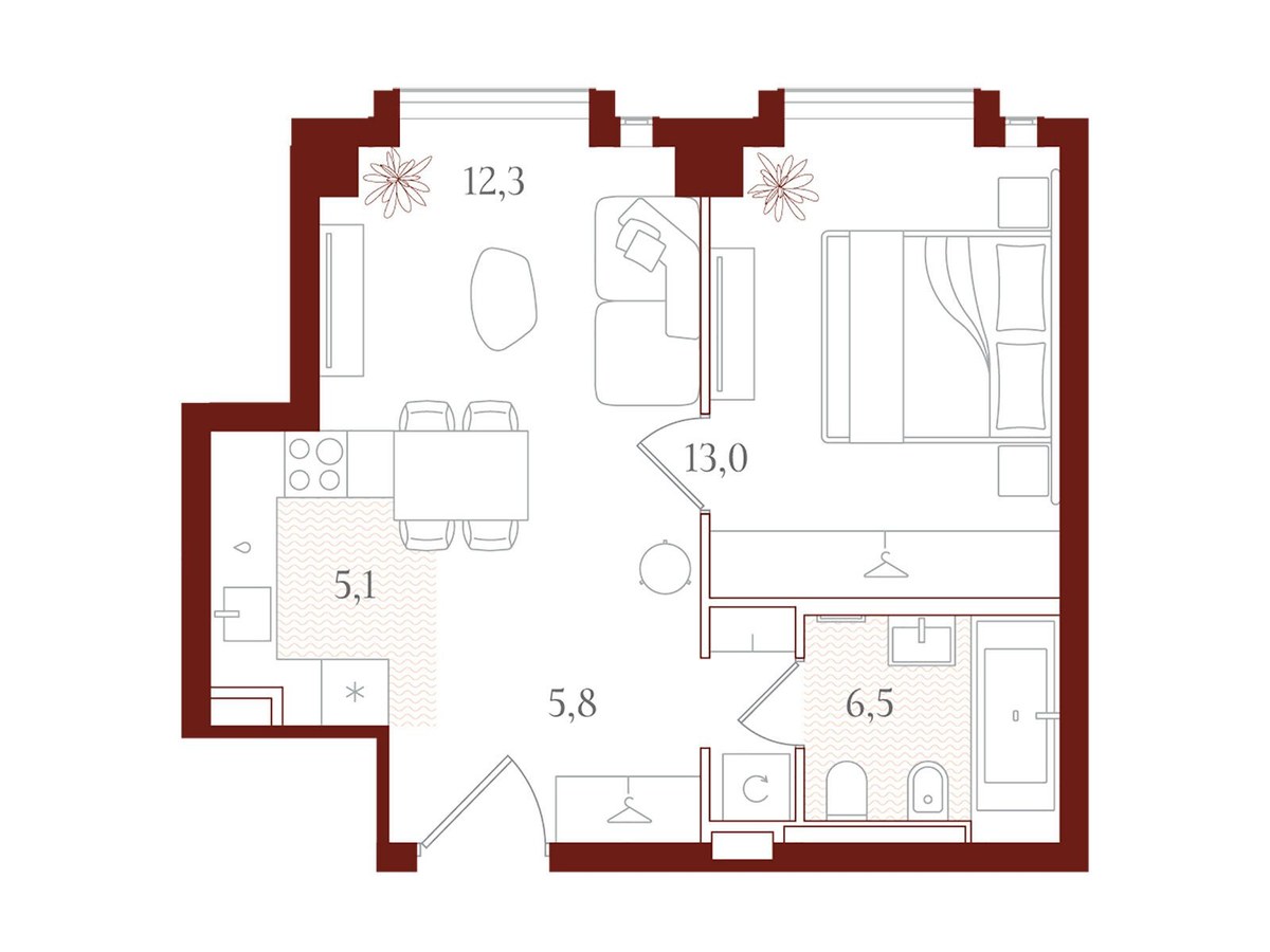 Планировка 42.7 м²