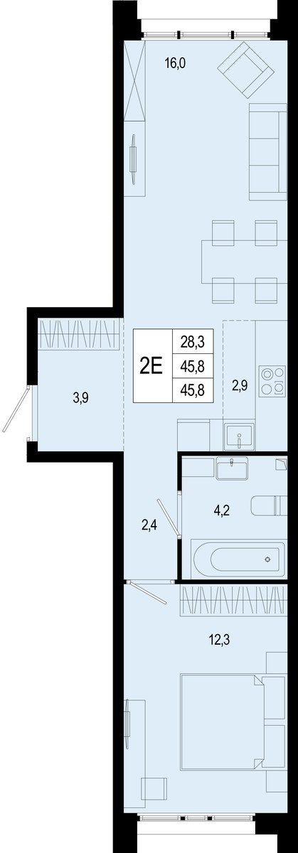 Планировка 46.6 м²