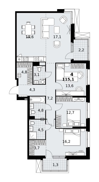 Планировка 115.1 м²