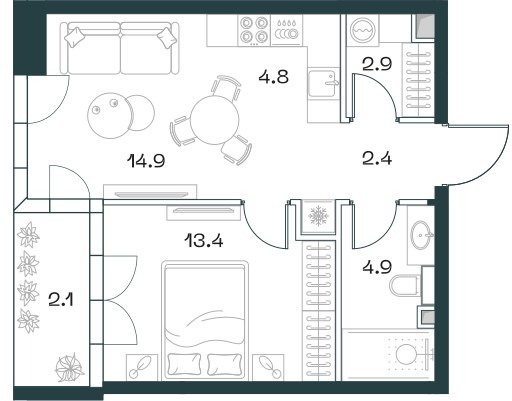 Планировка 45.3 м²