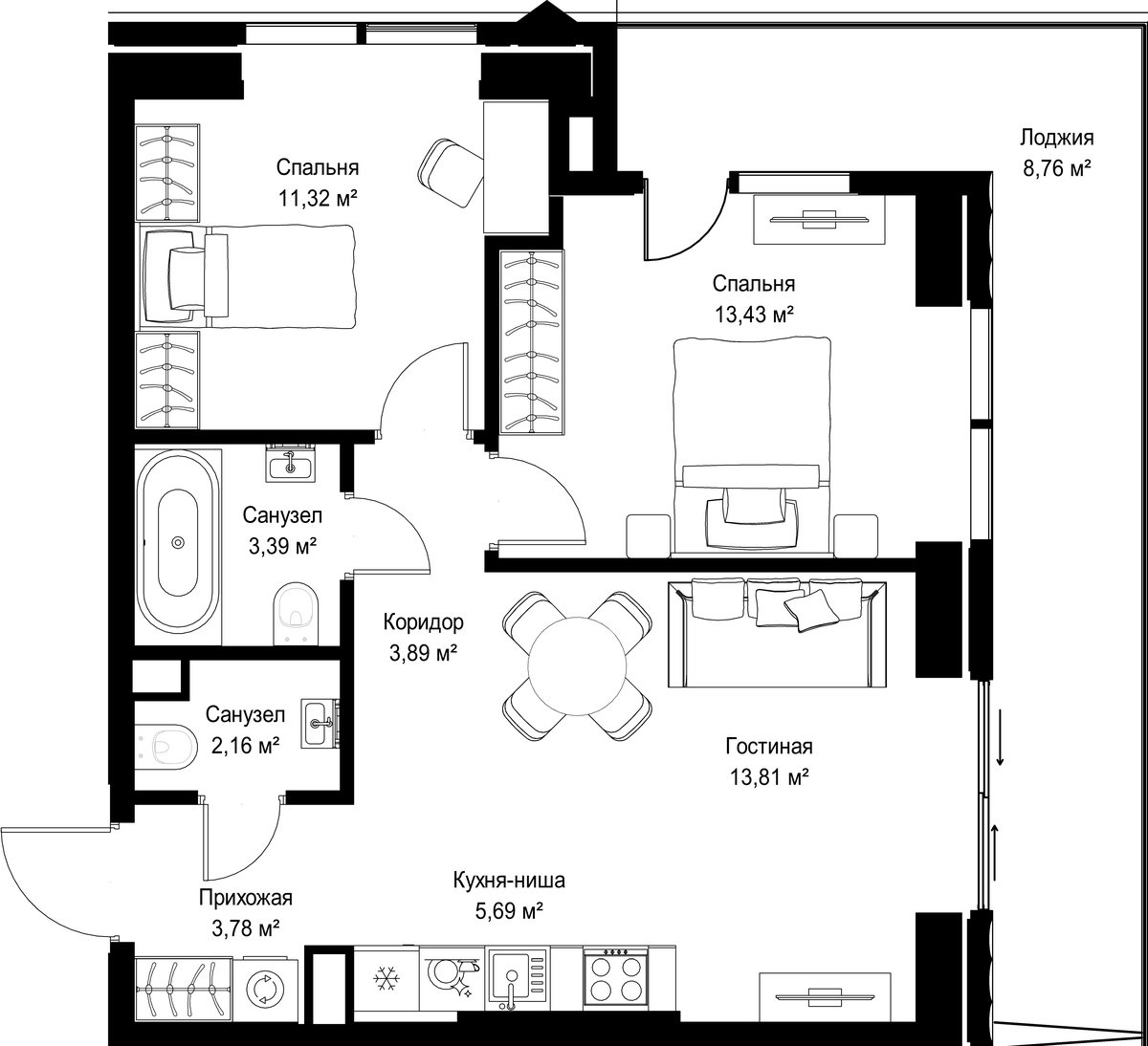 Планировка 66.23 м²