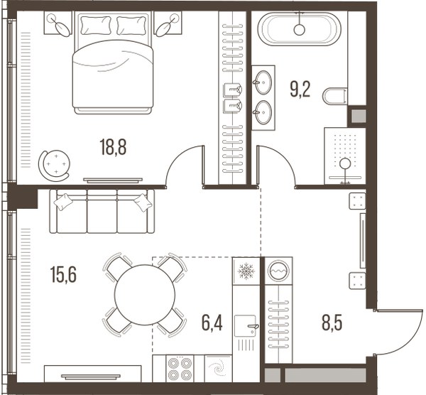 Планировка 58.5 м²