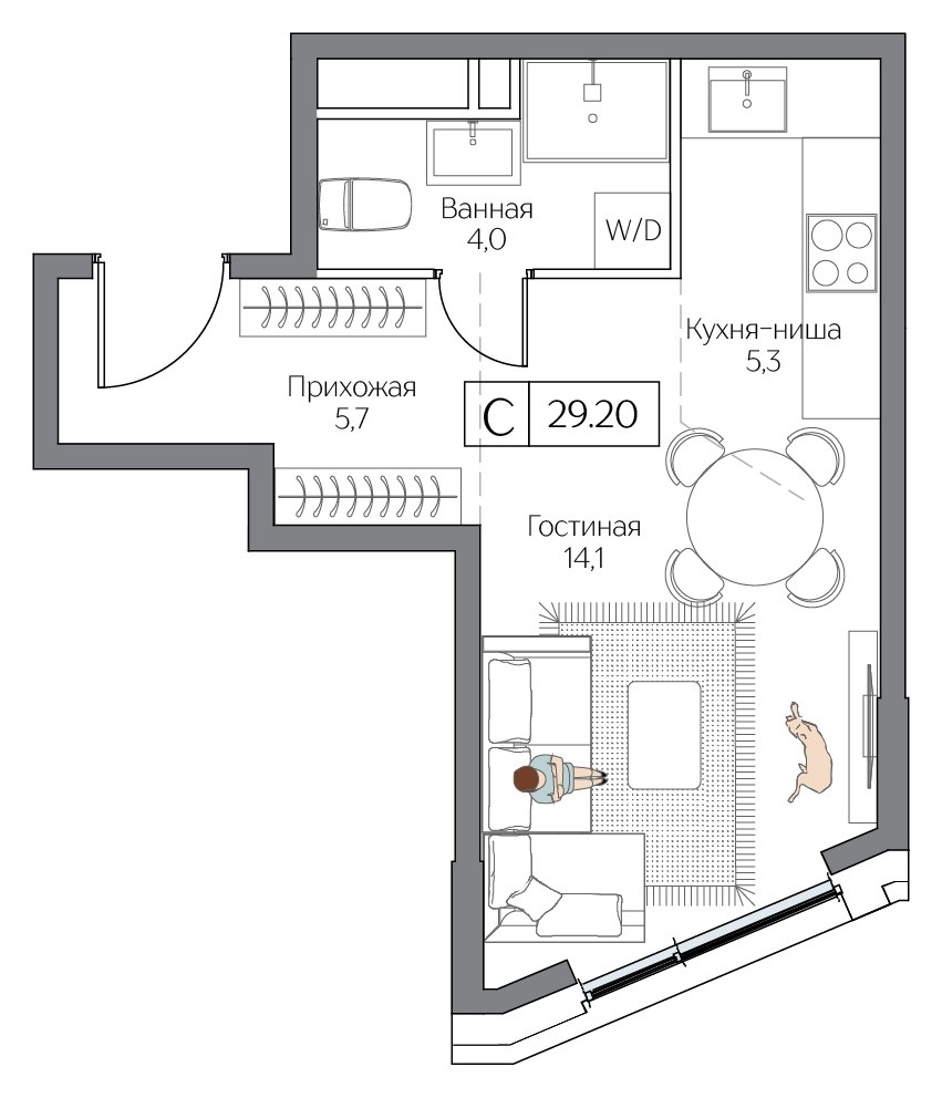 Планировка 29.2 м²