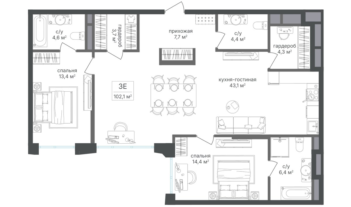 Планировка 102.6 м²