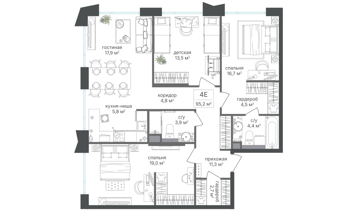 Планировка 94.7 м²