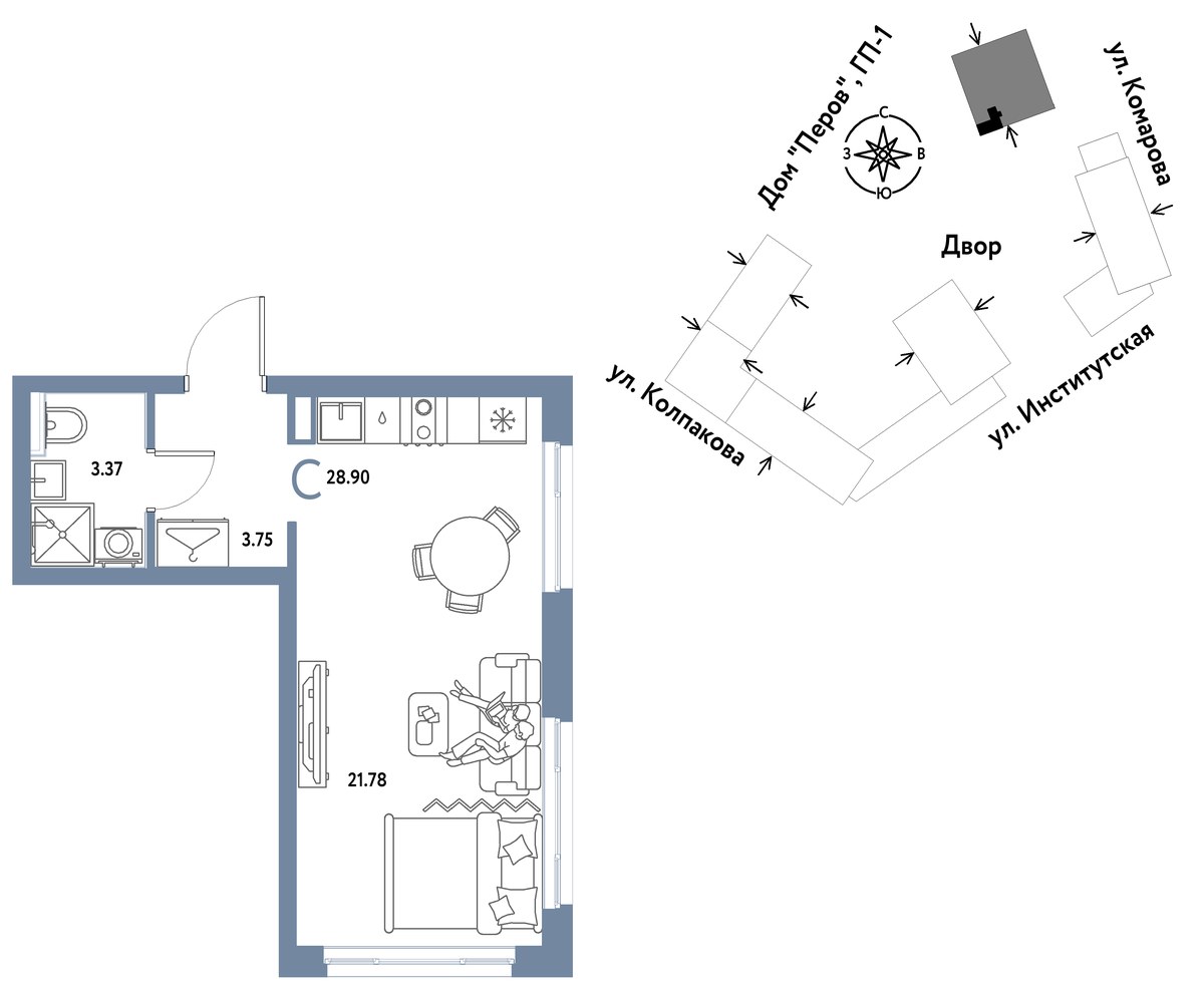 Планировка 28.9 м²
