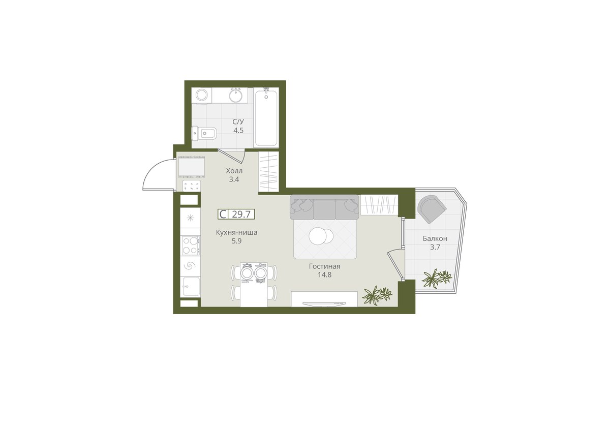 Планировка 29.7 м²