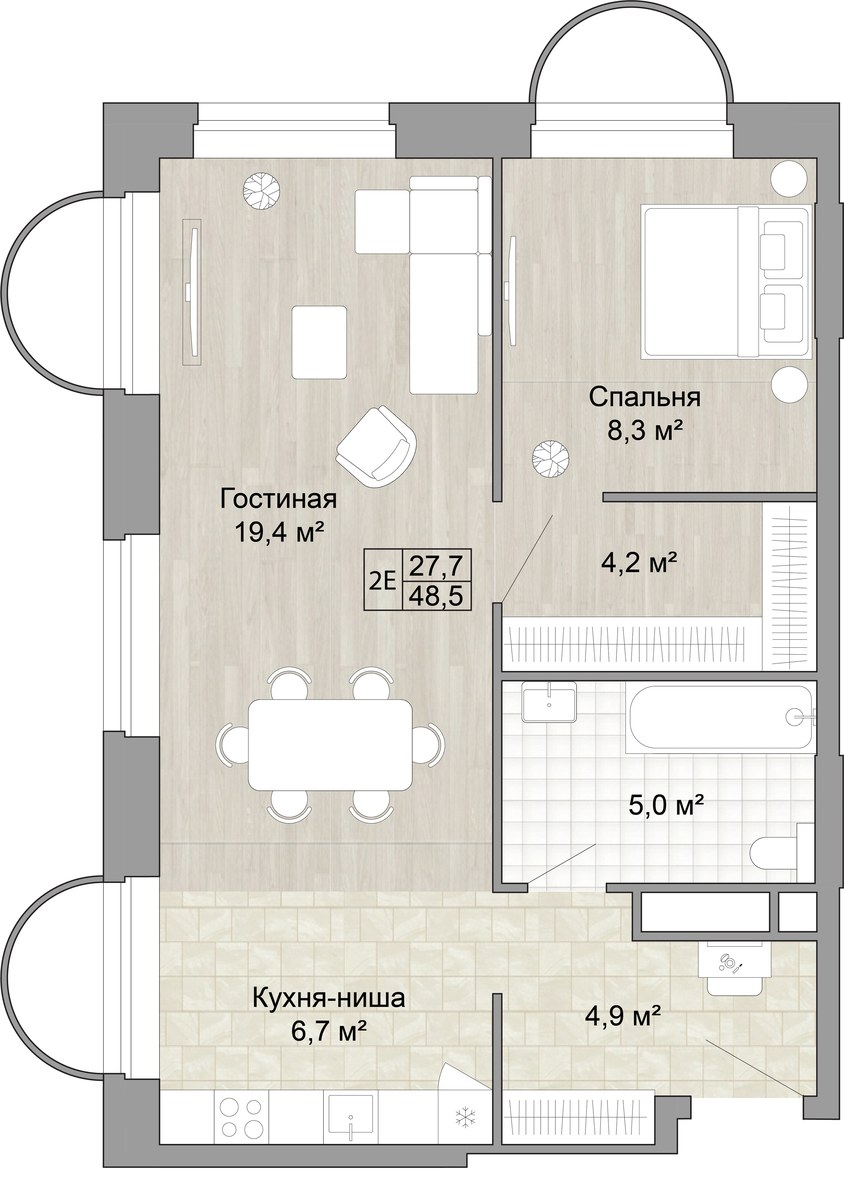 Планировка 48.5 м²