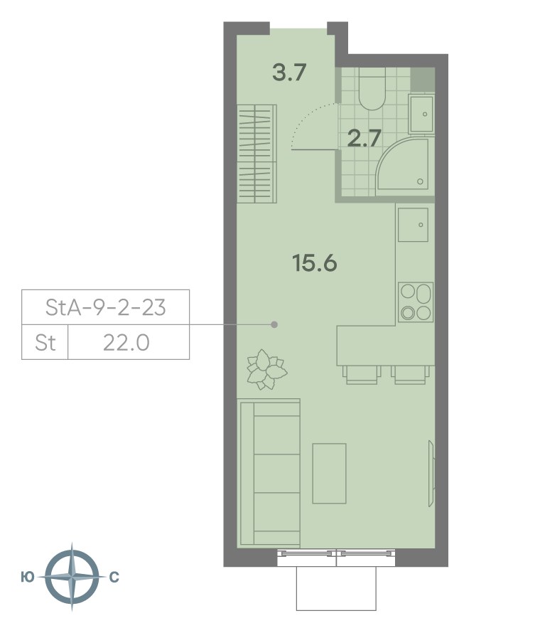 Планировка 21.7 м²