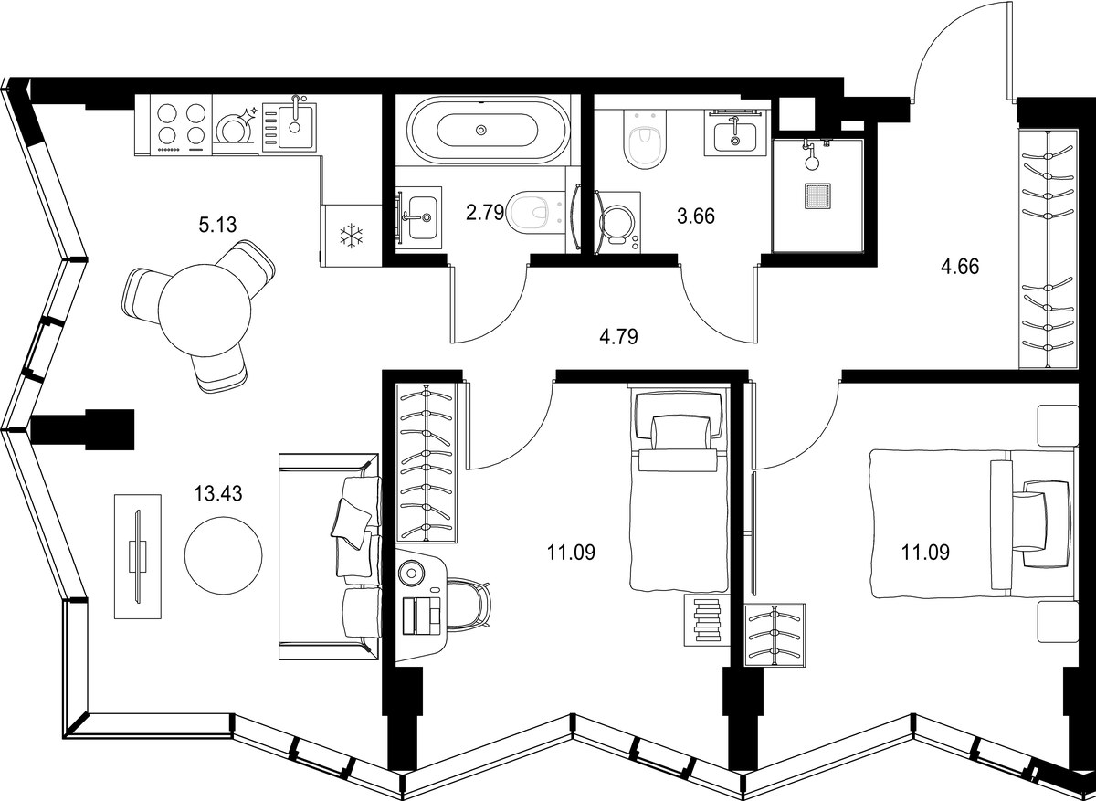 Планировка 56.64 м²