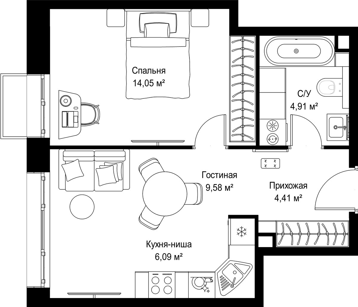 Планировка 38.98 м²