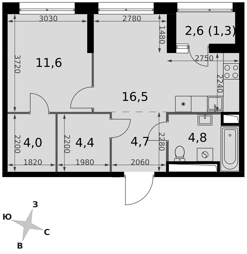 Планировка 47.3 м²