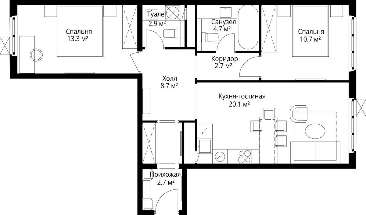 Планировка 65.8 м²