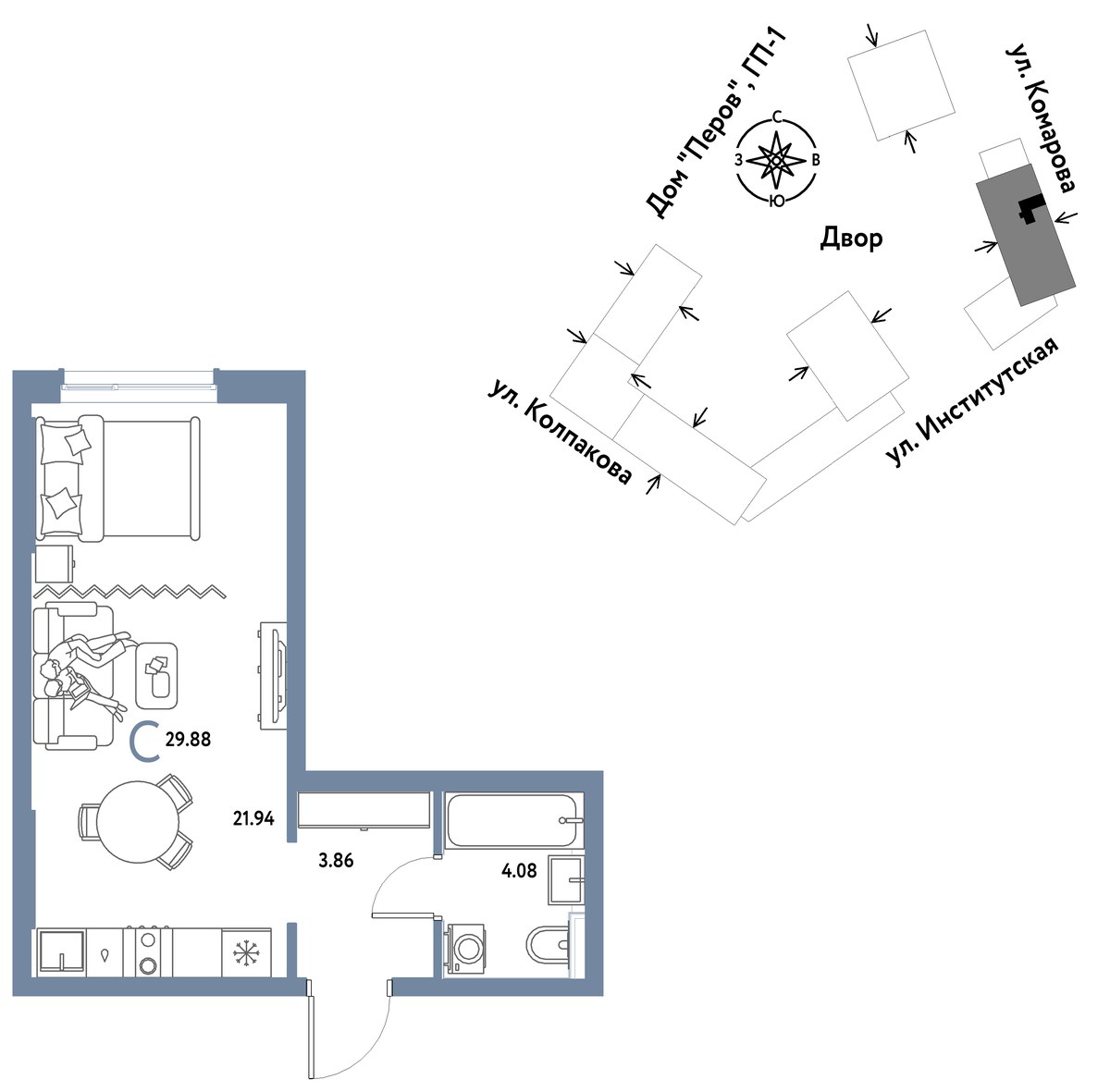 Планировка 29.88 м²