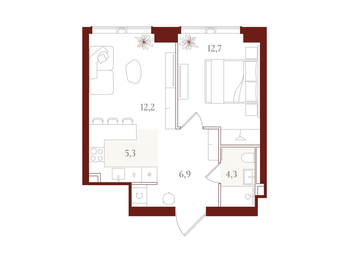 Планировка 41.4 м²