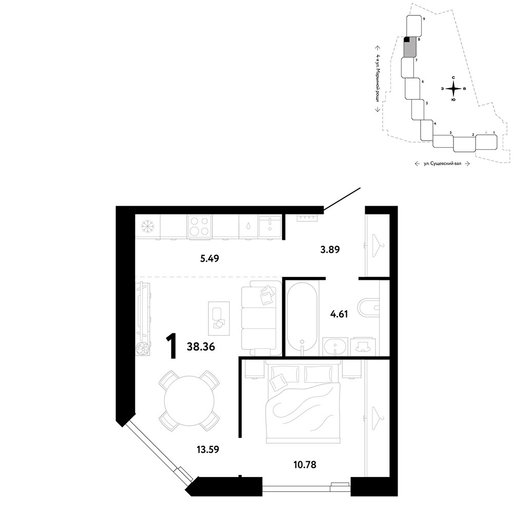 Планировка 38.36 м²