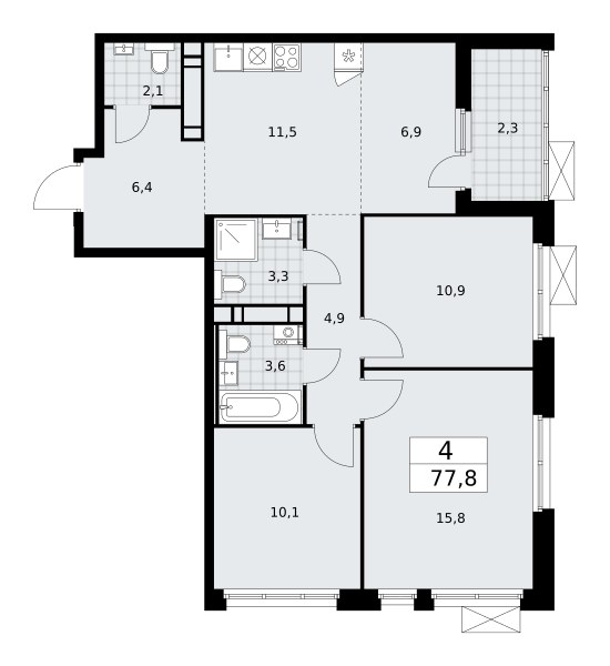 Планировка 77.8 м²