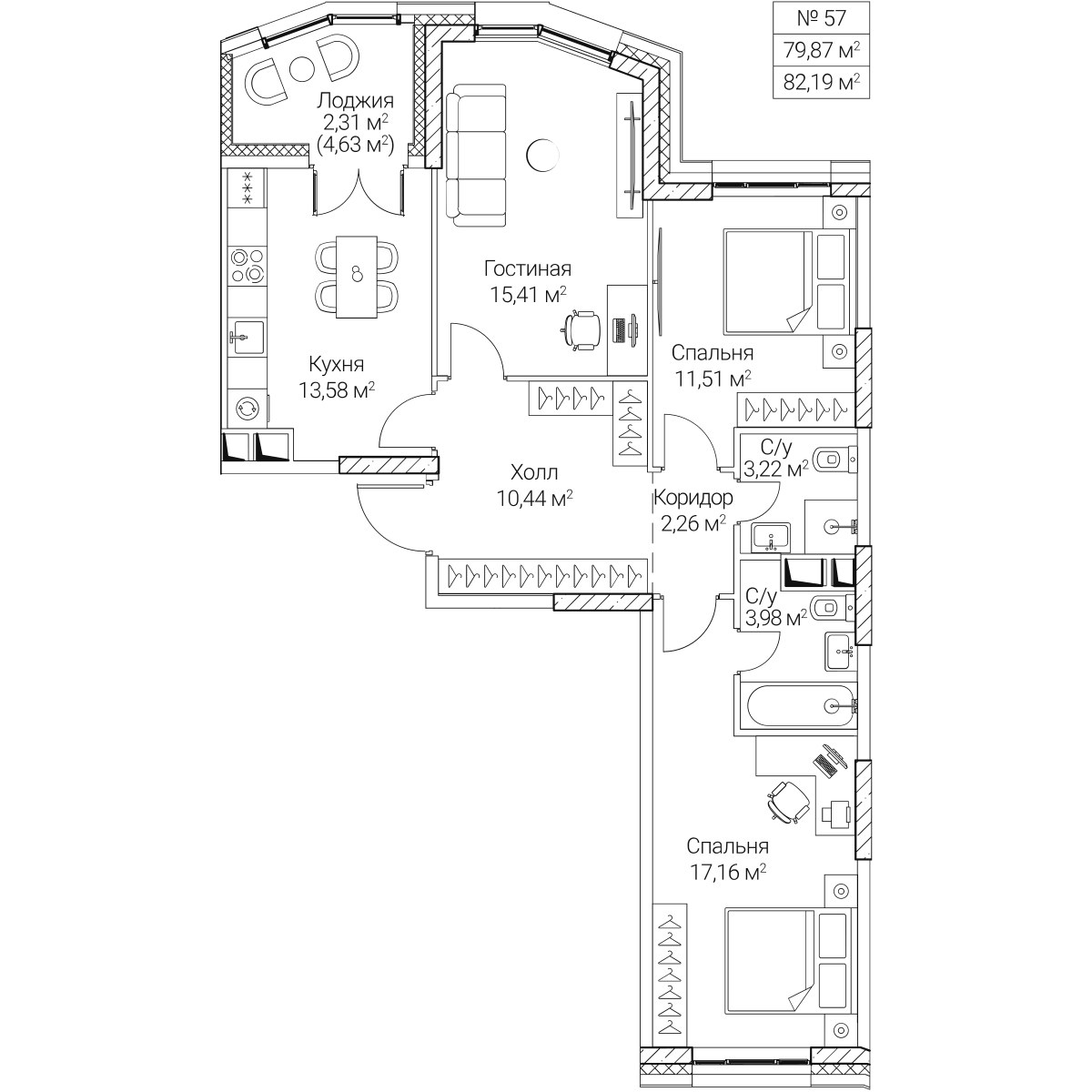 Планировка 79.87 м²