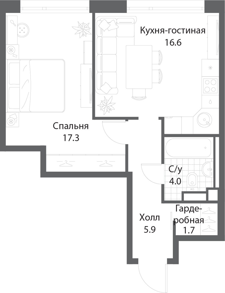 Планировка 45.1 м²