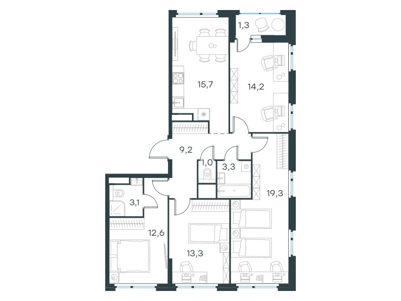 Планировка 93.0 м²