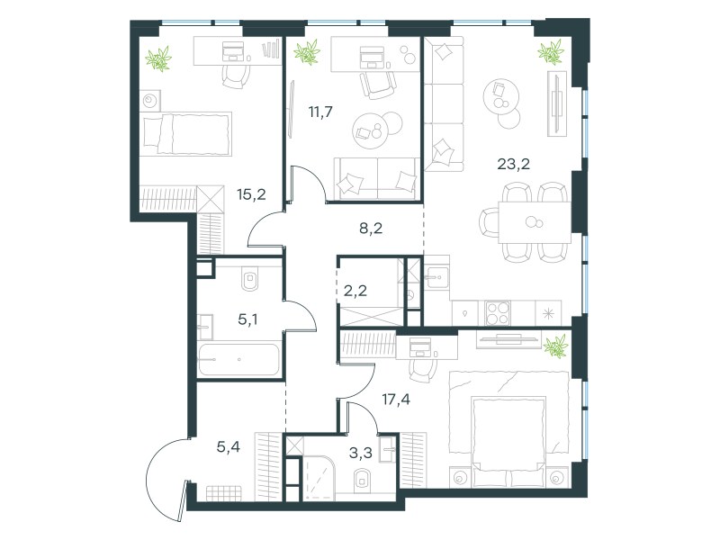 Планировка 91.7 м²