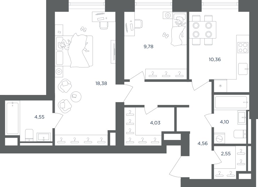Планировка 62.95 м²