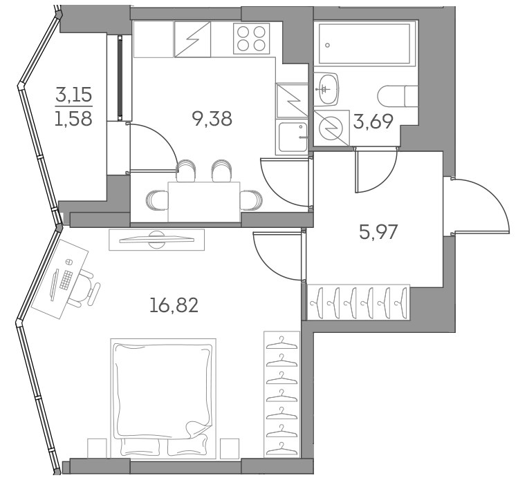 Планировка 37.44 м²