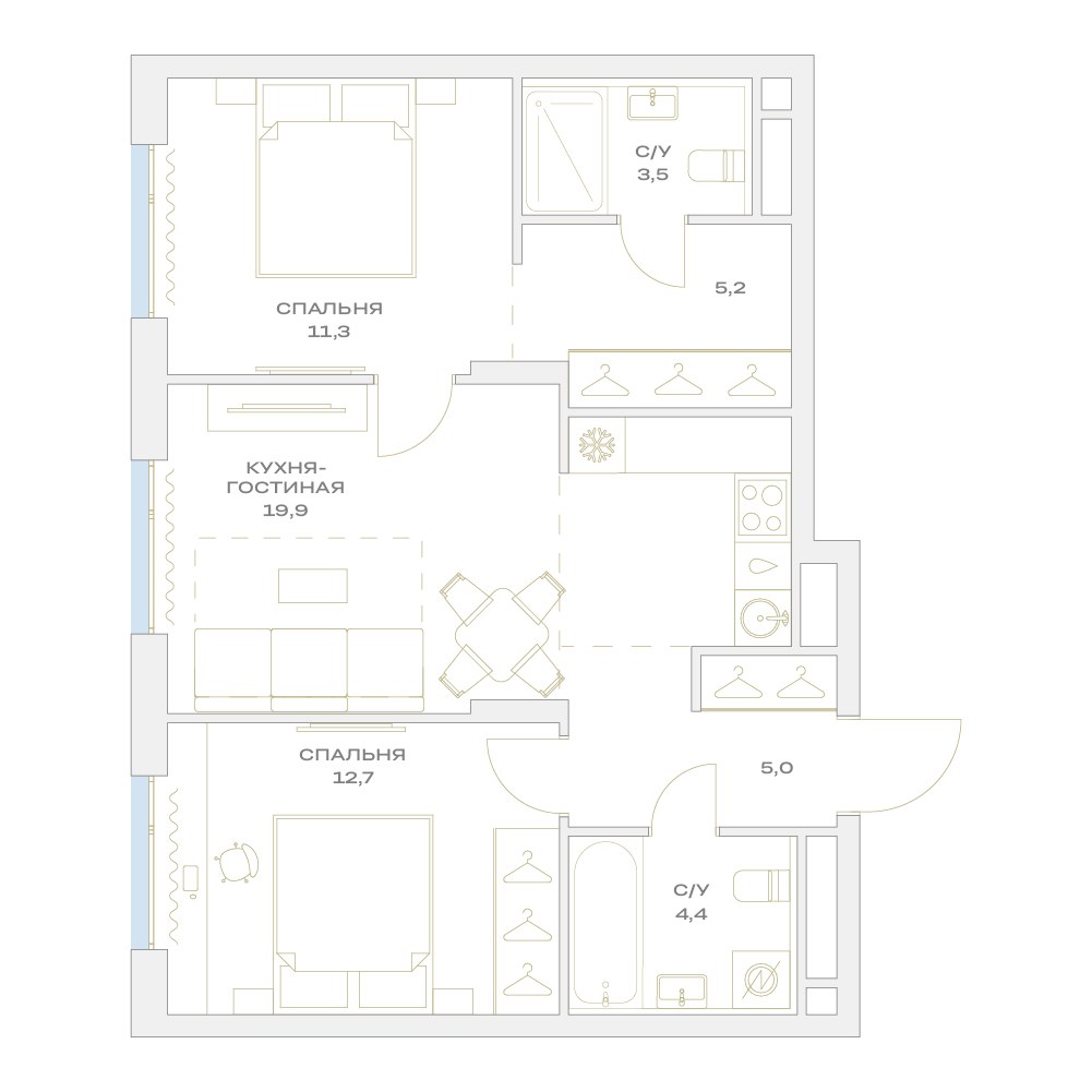 Планировка 62.0 м²