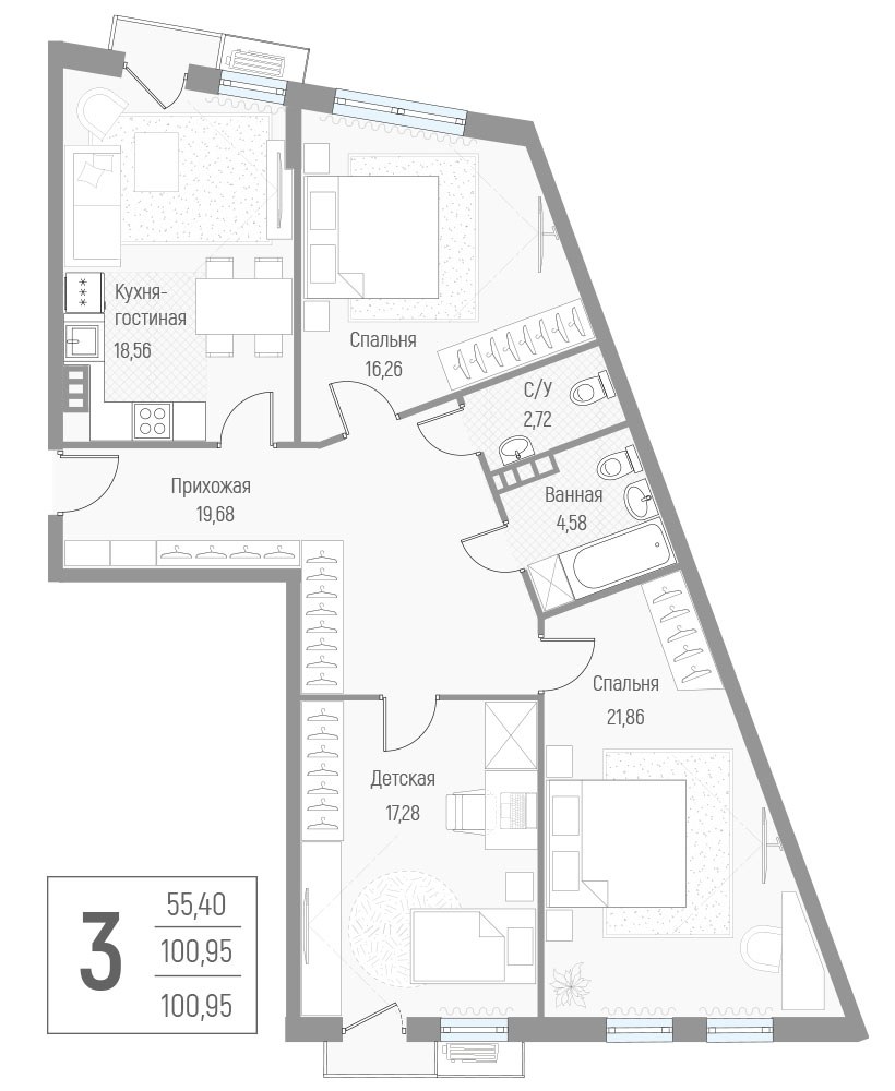 Планировка 101.3 м²