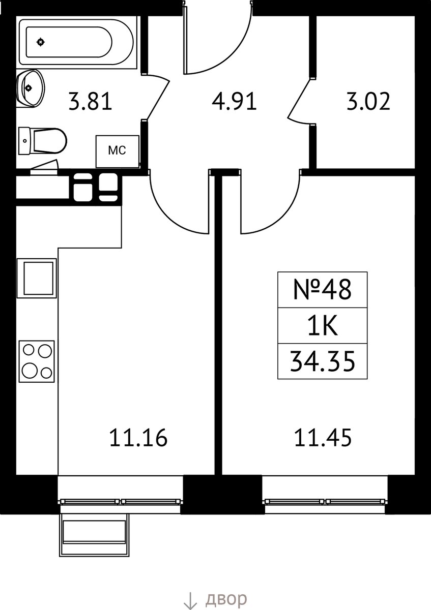 Планировка 34.35 м²