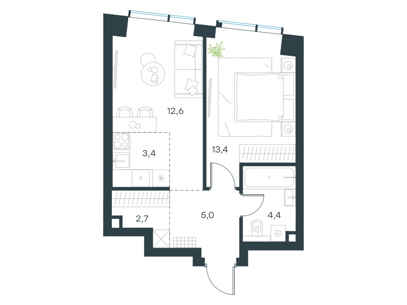 Планировка 41.5 м²