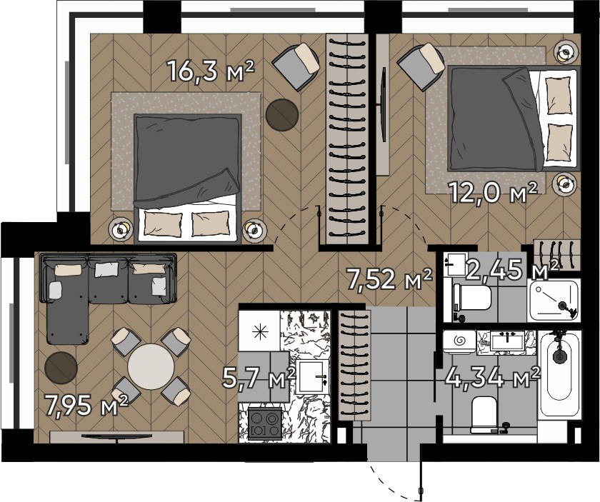 Планировка 56.26 м²