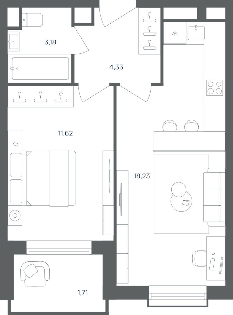 Планировка 39.0 м²
