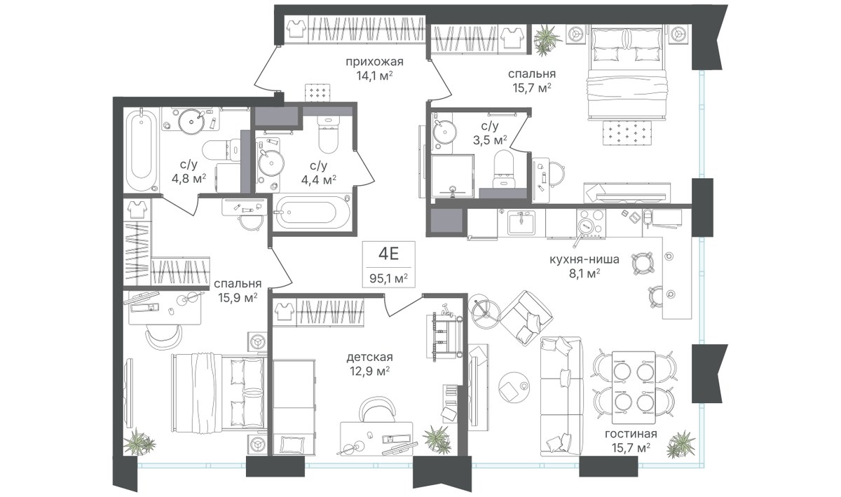 Планировка 95.1 м²