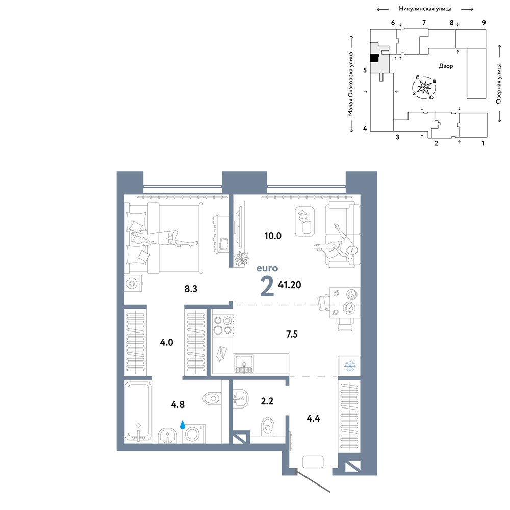 Планировка 41.2 м²