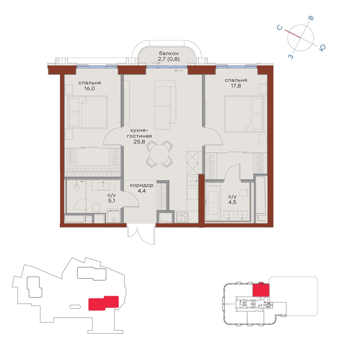 Планировка 74.4 м²