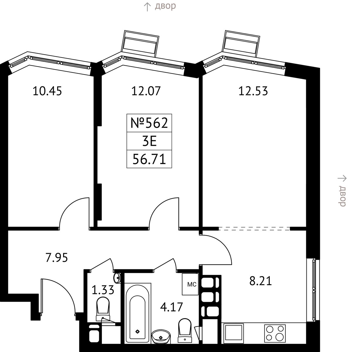 Планировка 56.71 м²