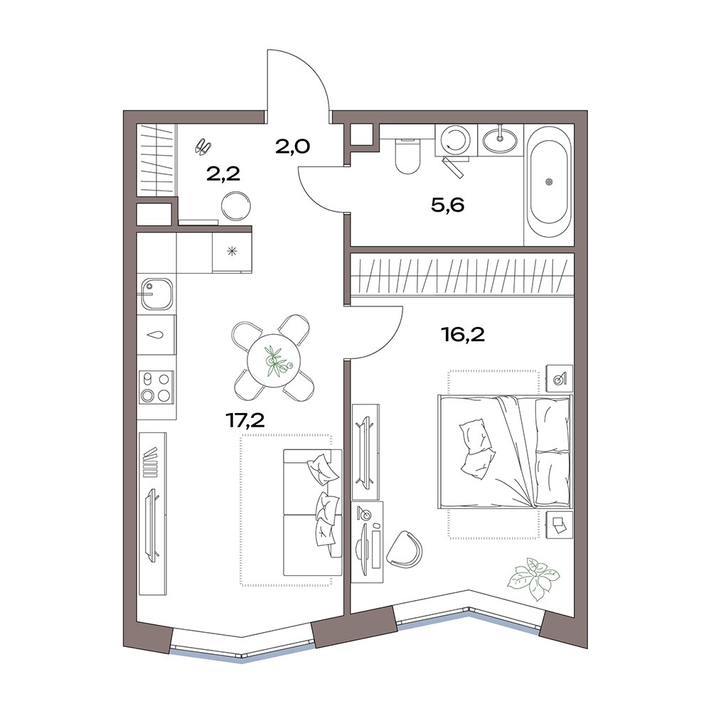 Планировка 43.4 м²