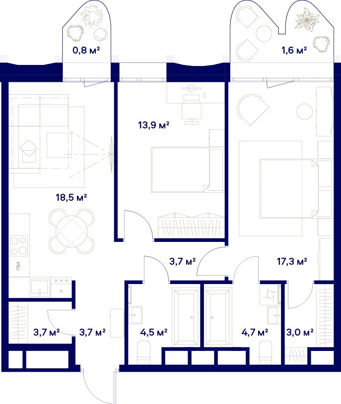 Планировка 74.5 м²