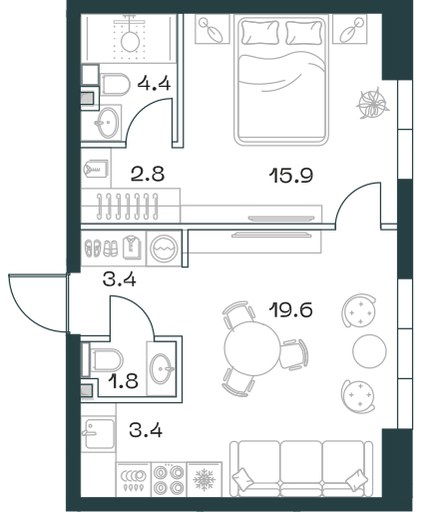 Планировка 51.8 м²
