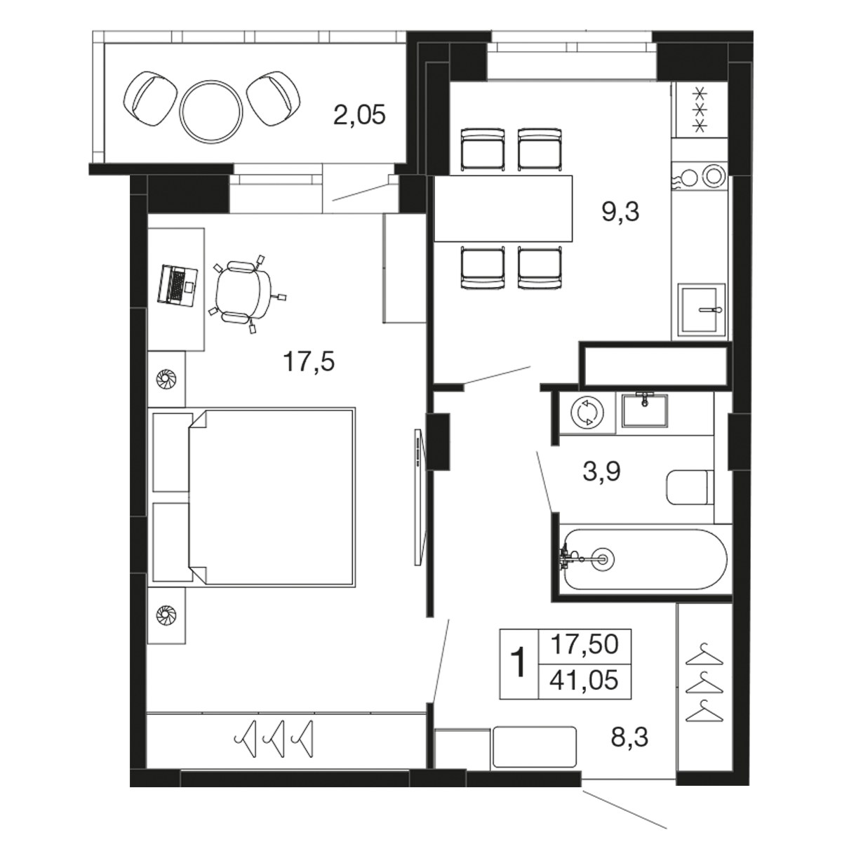 Планировка 39.0 м²