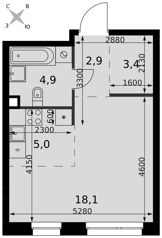Планировка 34.3 м²