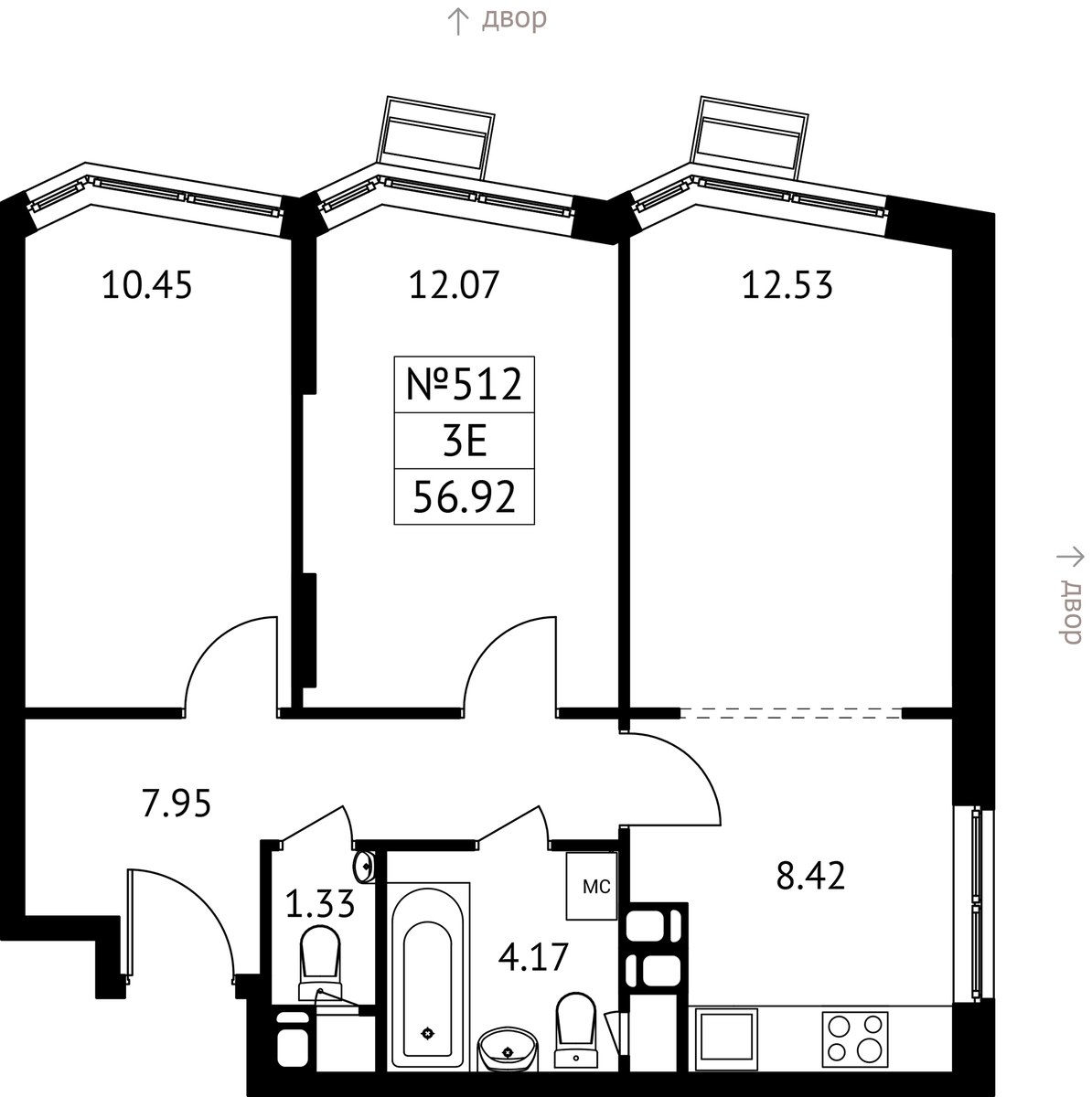 Планировка 56.92 м²