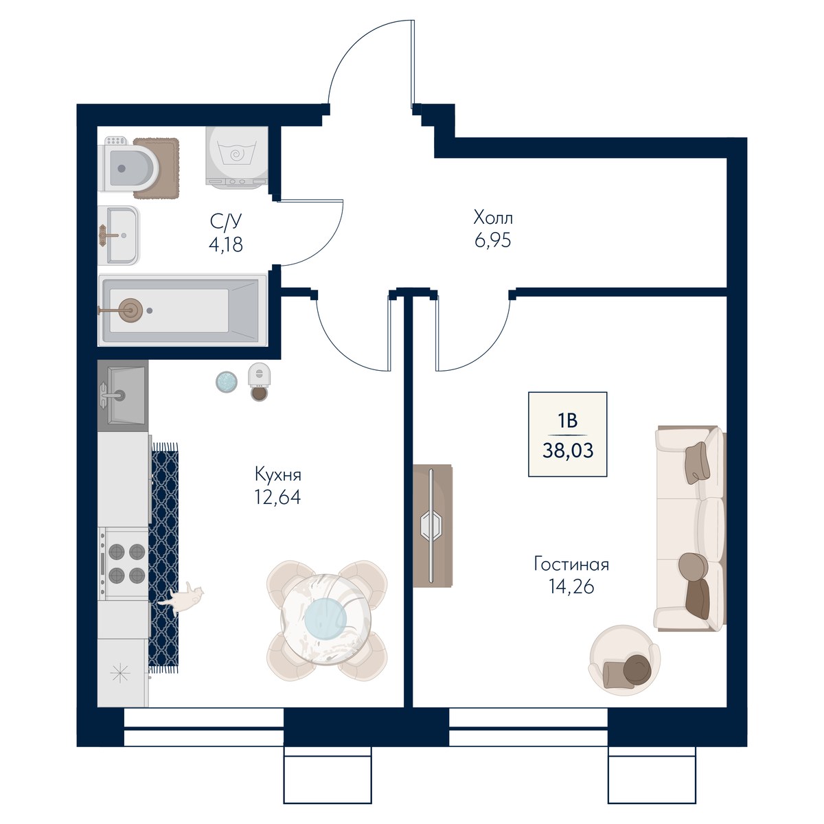 Планировка 38.03 м²