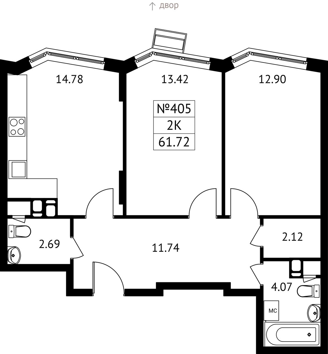Планировка 61.72 м²