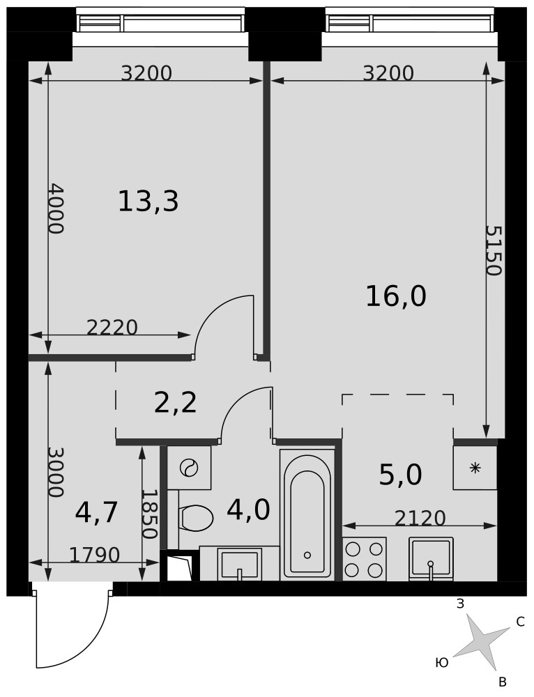 Планировка 45.2 м²