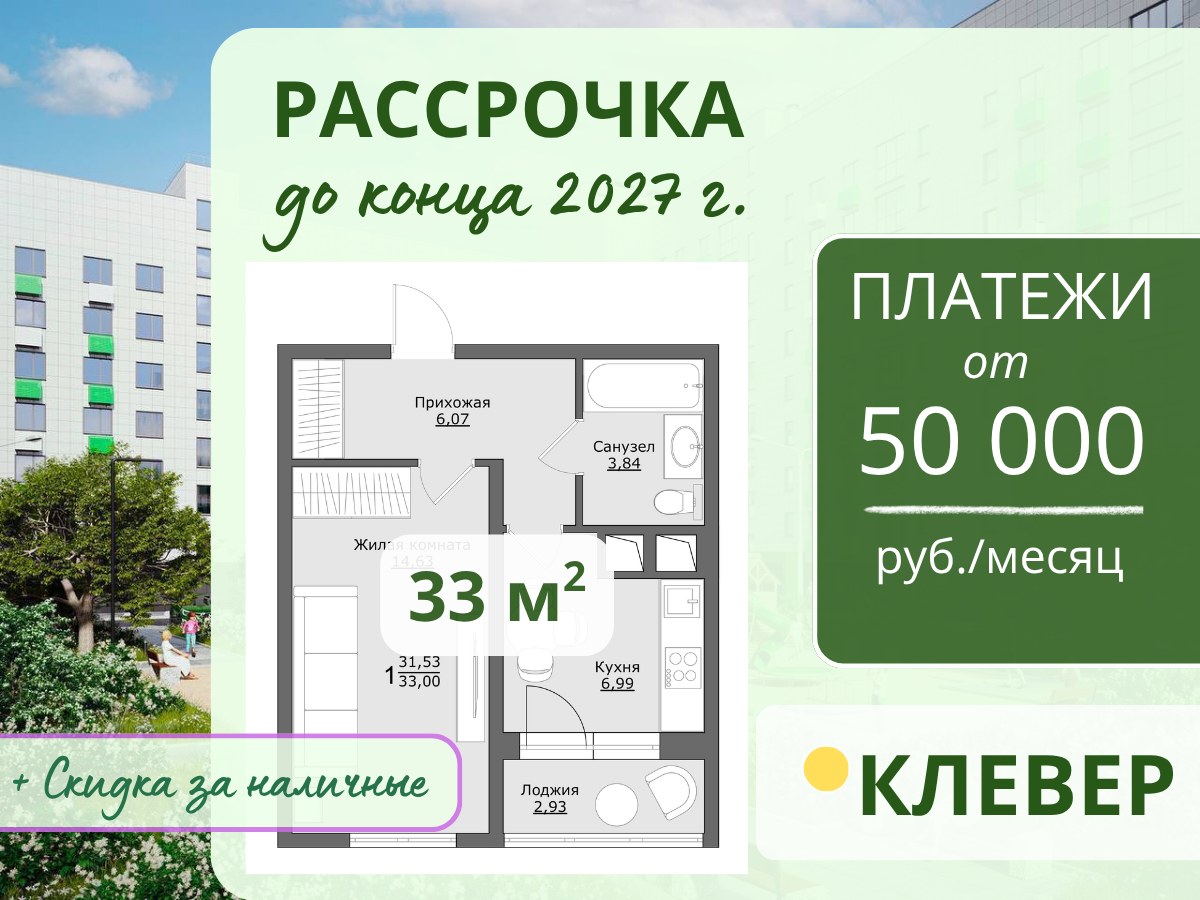 Планировка: 1-комнатная, 33.0 м²