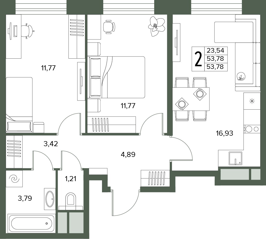 Планировка 53.78 м²
