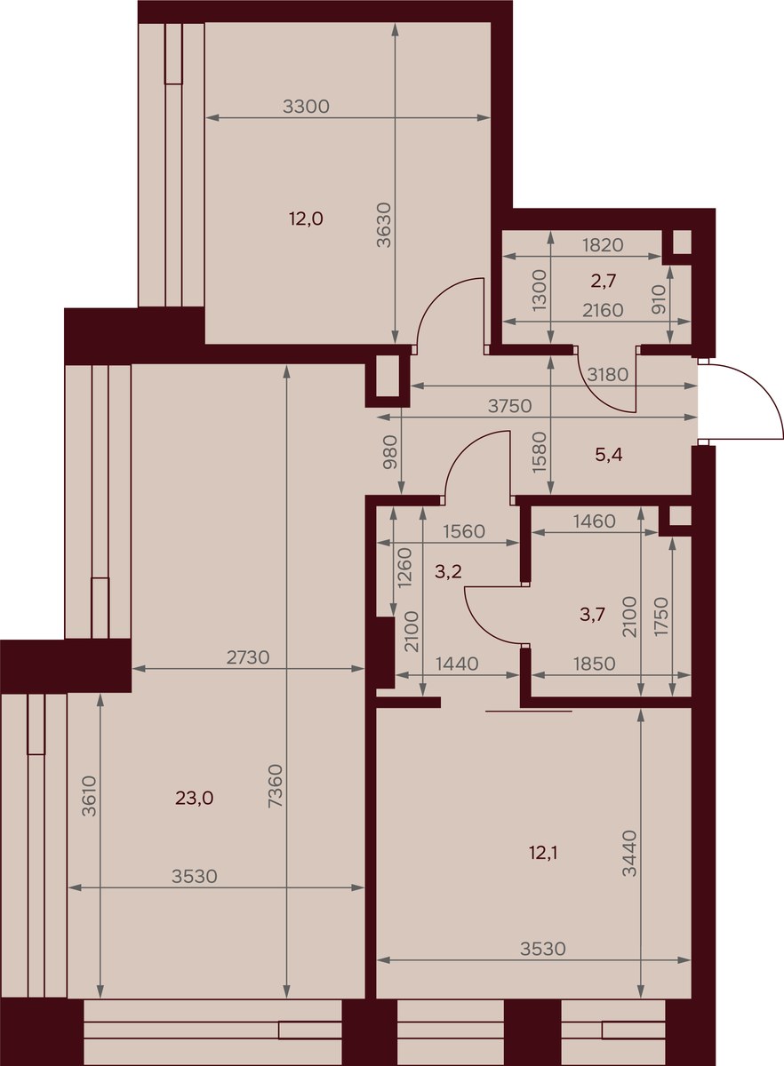 Планировка 61.6 м²