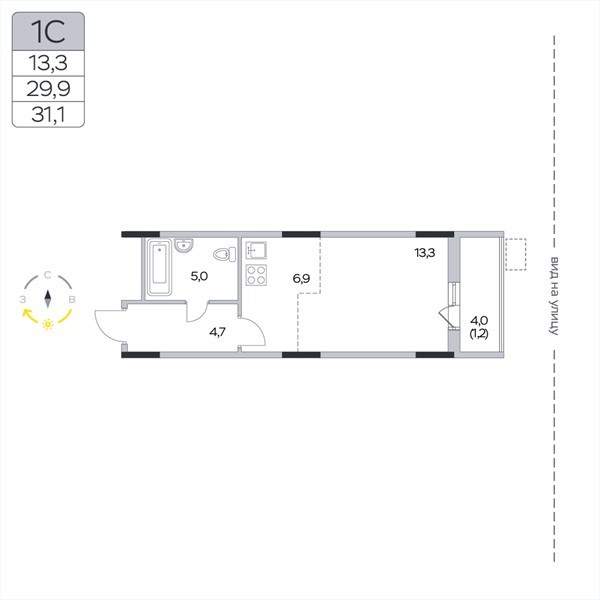 Планировка: Студия, 31.1 м²